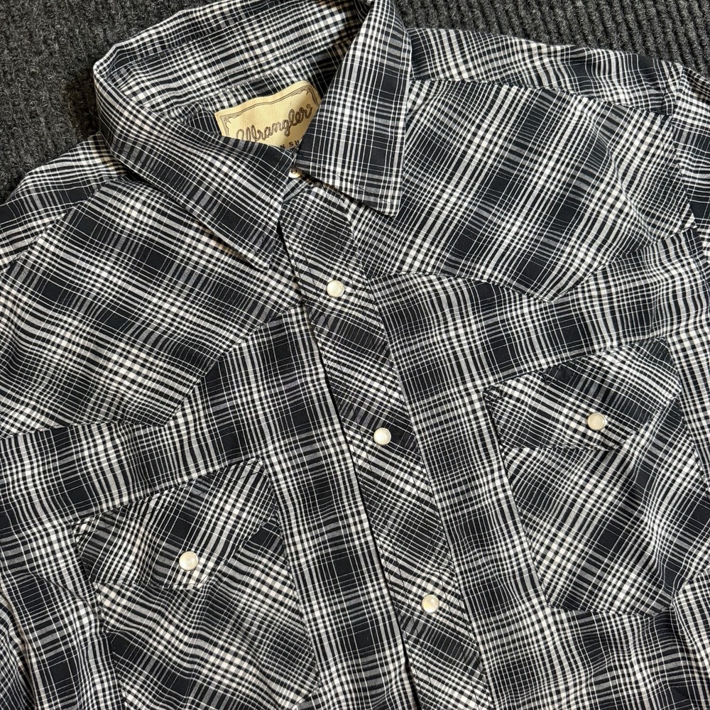 Wrangler Shirt Men's Large Black Plaid Pearl Snap Western Cowboy Rodeo